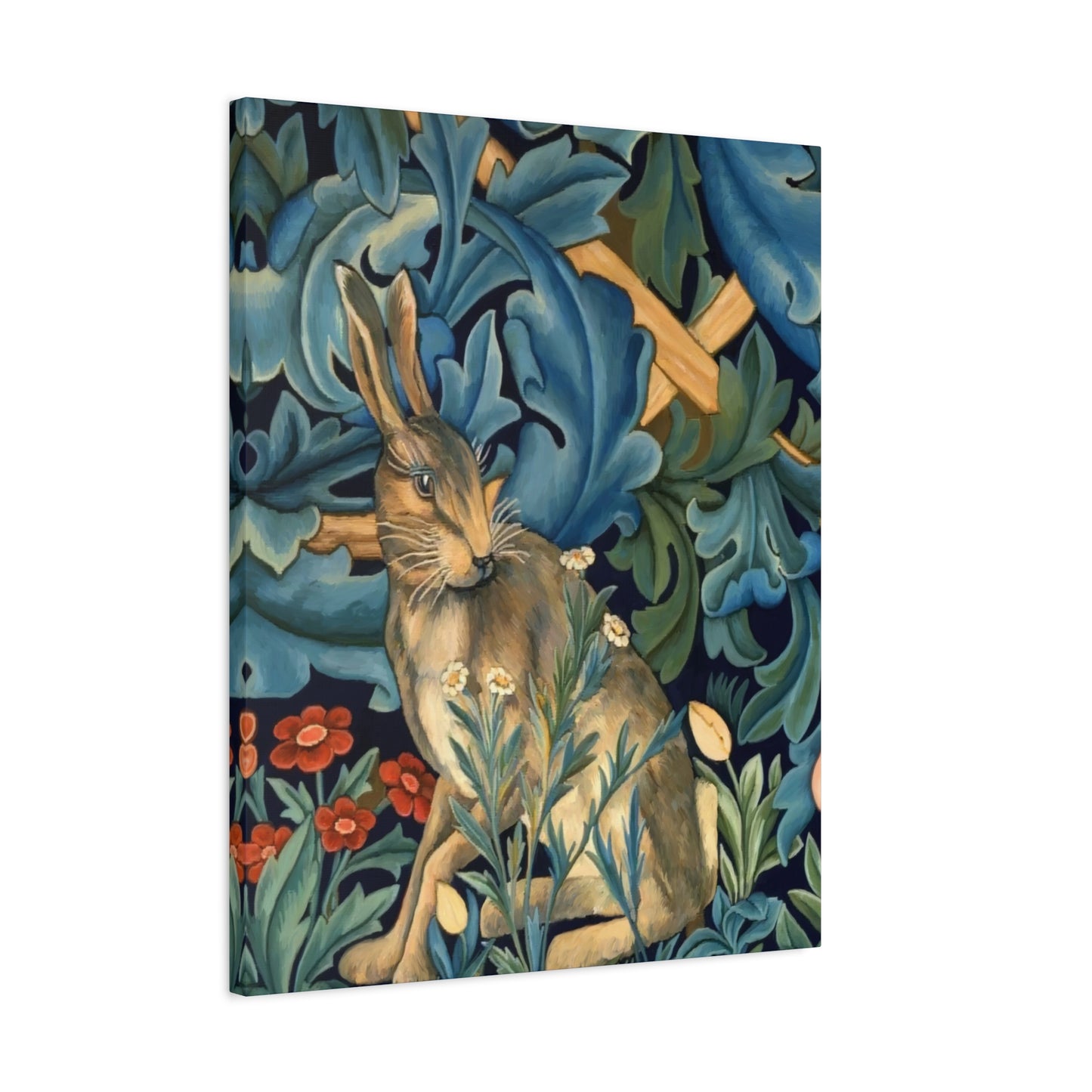 Matte Canvas, Stretched, 1.25" - William Morris Inspired Forest Rabbit