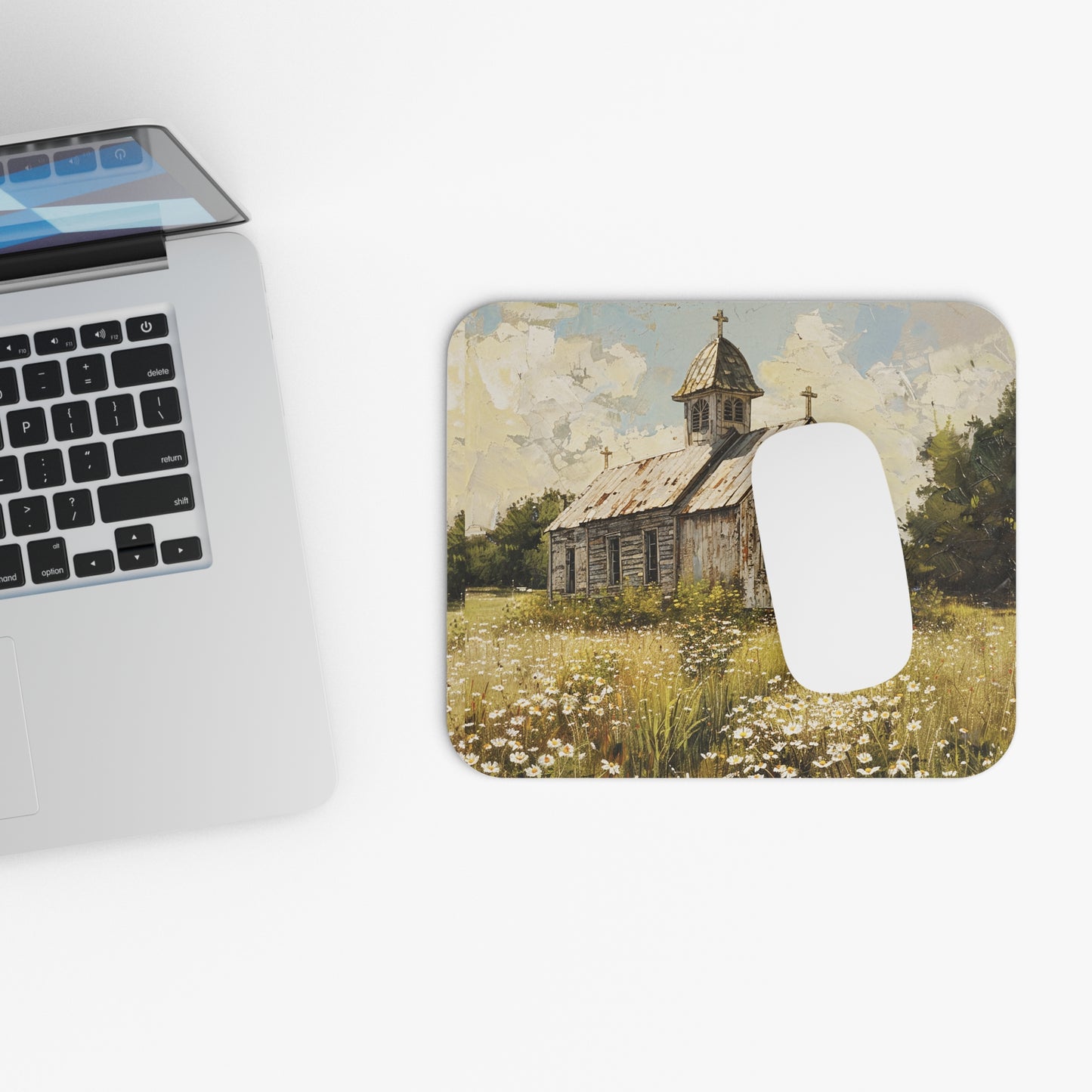 Rustic Country Church - Mouse Pad (9"x8" Rectangle) in situ