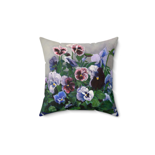 Pansies Floral Pillow - Spun Polyester Square Throw Pillow with Insert back