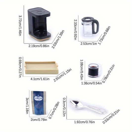 Miniature Coffee Machine with Coffee Cup and Spoon Tray 1 12 Scale Dollhouse Accessories dimensions