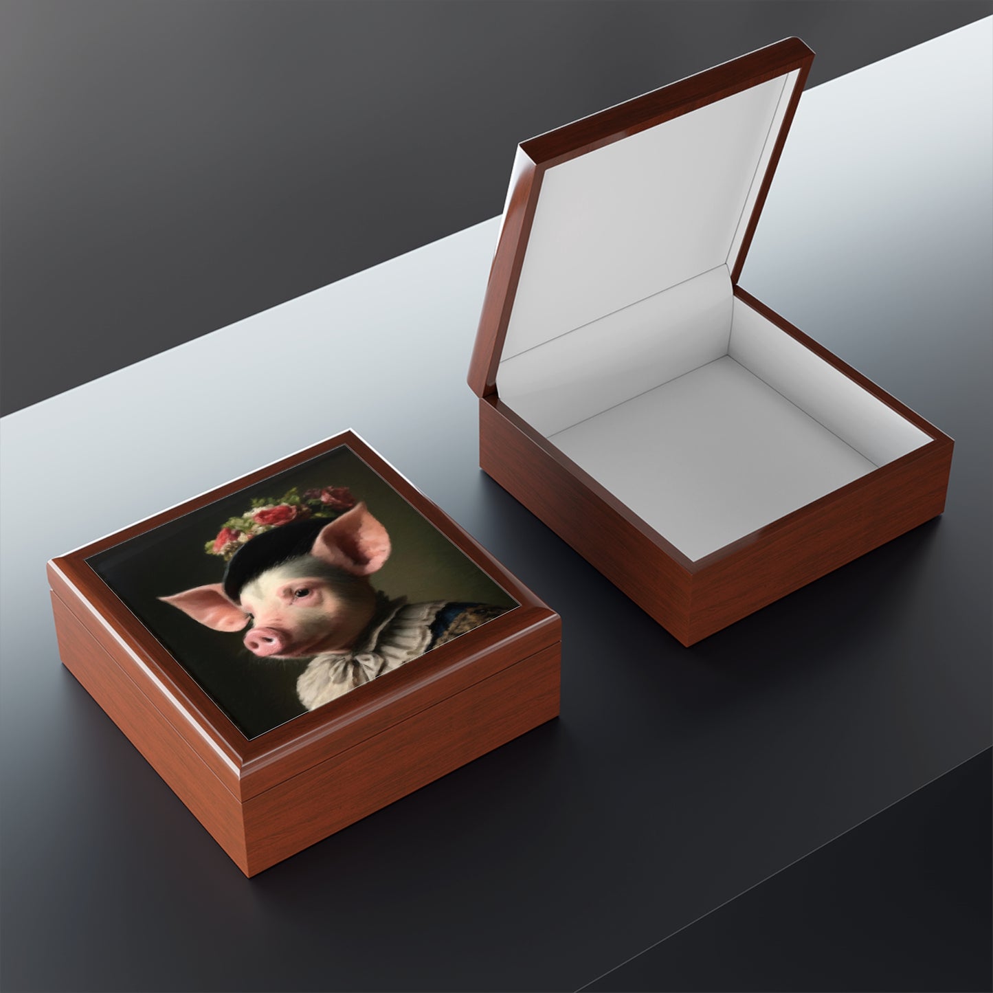 Keepsake/Jewelry Box - Pig - Wood Lacquer Box