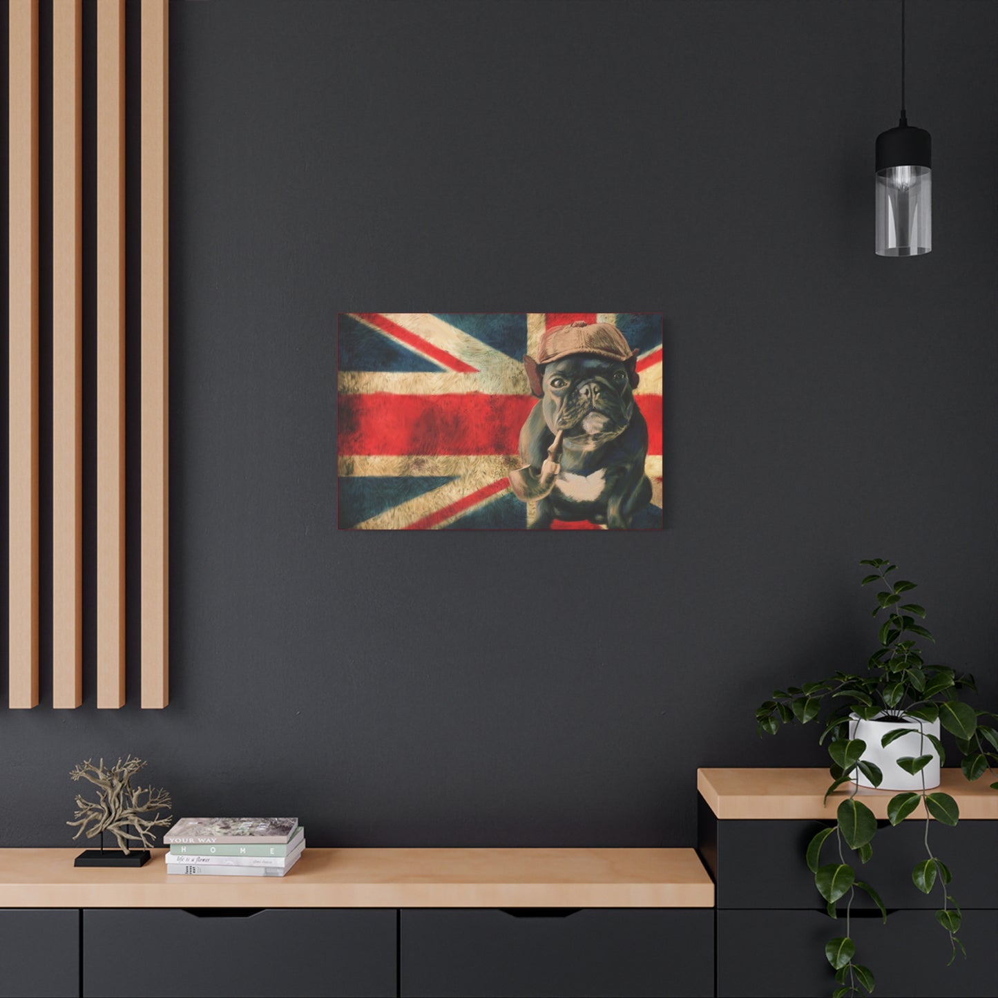 British Bulldog Canvas Wall Art – Vintage Union Jack with Smoking Frenchie