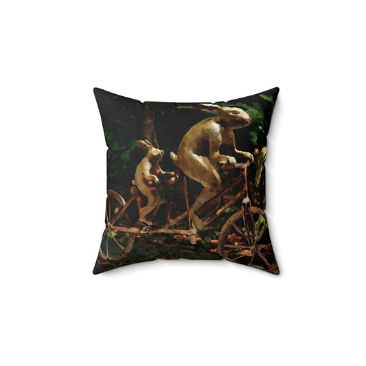 Rabbits on Tandem Bike Pillow - Spun Polyester Square Throw Pillow with Insert back