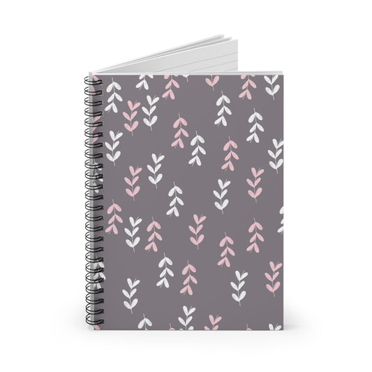 Floral Doodle Spiral Notebook — Pink & Gray Ruled Journal