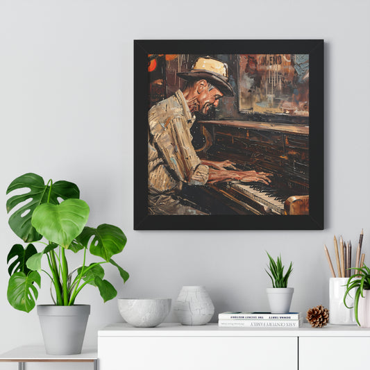 Framed Vertical Poster - Honky Tonk Piano Player black Fram