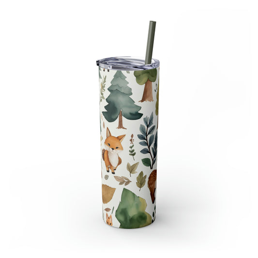 Skinny Tumbler with Straw, 20oz - Woodland Animals