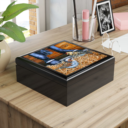 Jewelry Box/ Keepsake Box - Little Visitors Sparrows - Lacquer Box black