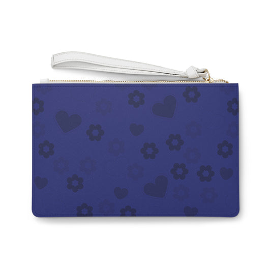 Clutch Bag - Blue Flowers and Hearts