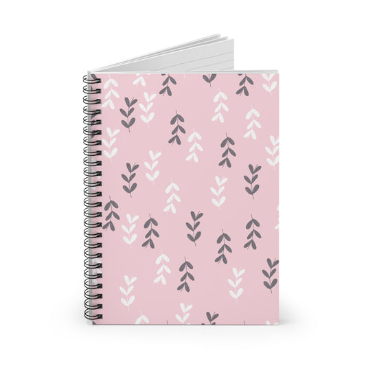 Pink Leaf Pattern Spiral Notebook — Ruled Journal for Notes & School