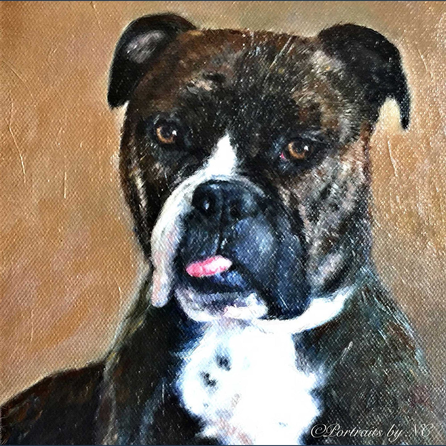 English Bulldog Oil Portrait - Bulldog Painting from Photo face close up