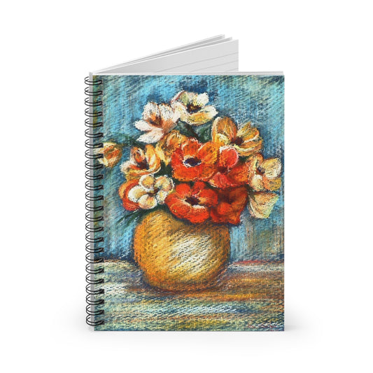 Floral Vase Spiral Notebook — Hand-Painted Orange Poppies Ruled Journal