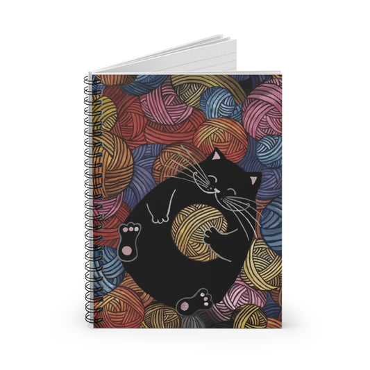 Kawaii Black Cat with Yarn Spiral Notebook – Cute Cat Lover Ruled Journal