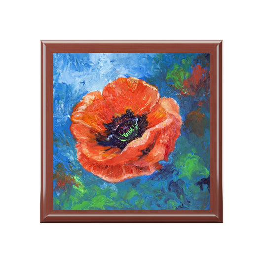 Keepsake/Jewelry Box - Poppy Flower Ceramic Tile Lid front