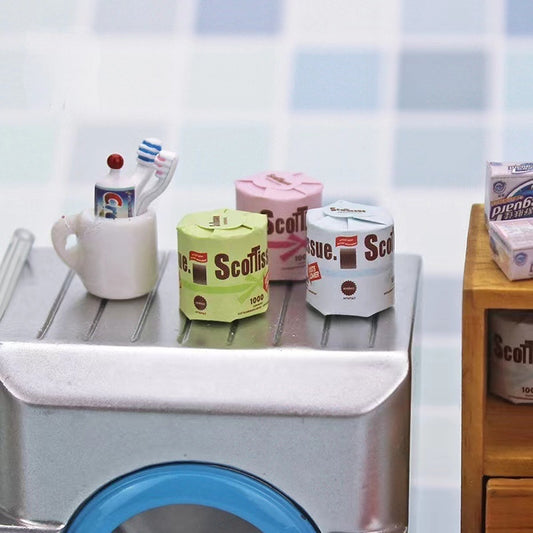 Miniature Toilet Paper Rolls Set of 3pcs 1/12 Scale Dollhouse Accessory in situ