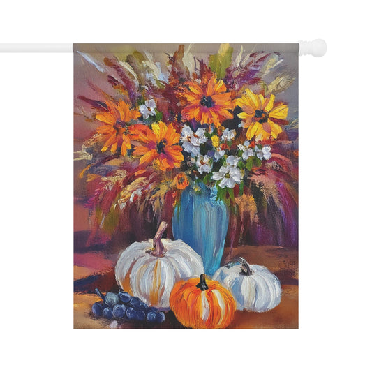 Autumn Garden Banner, Fall Decor Flag, Seasonal House Flag, Floral Garden Decoration, Pumpkin Harvest Sign, Outdoor Party Decor