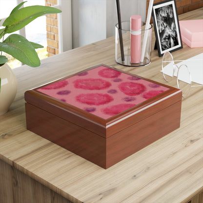 Jewelry Keepsake Box - Abstract Pattern in Fuchsia and Pink Golden Oak