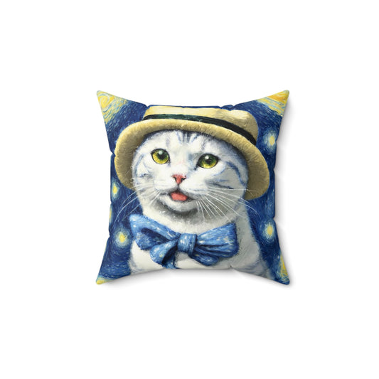 Starry Eyed Cat - Spun Polyester Square Pillow