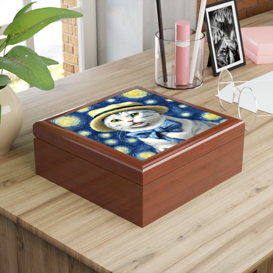Starry Eye Cat Jewelry Box Golde Oak