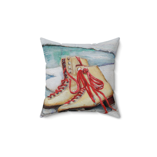 Pillow with Ice Skates Design - Spun Polyester Square Throw Pillow with Insert