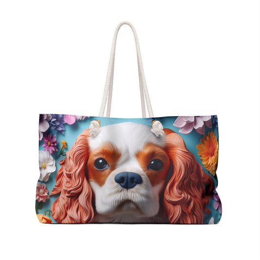 Weekender Bag King Charles Spaniel Tote on Colorful Background