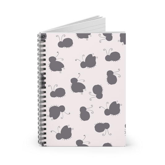 Butterfly Pattern Spiral Notebook — Cute Grey Motif Ruled Journal