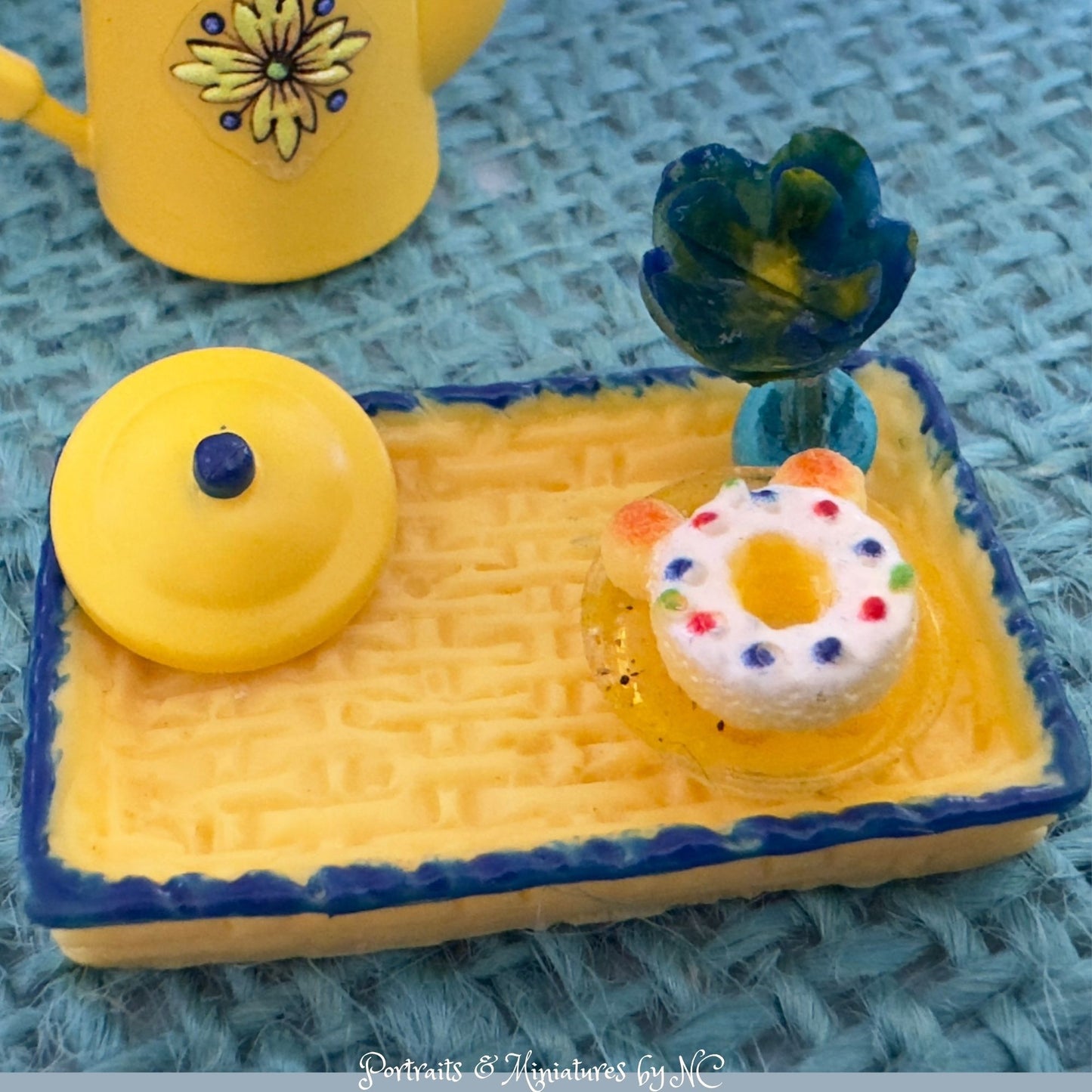 Dollhouse Coffee Pot With Tray and Gingerbread Cookie - Diorama Craft Supplies 1 12 Scale