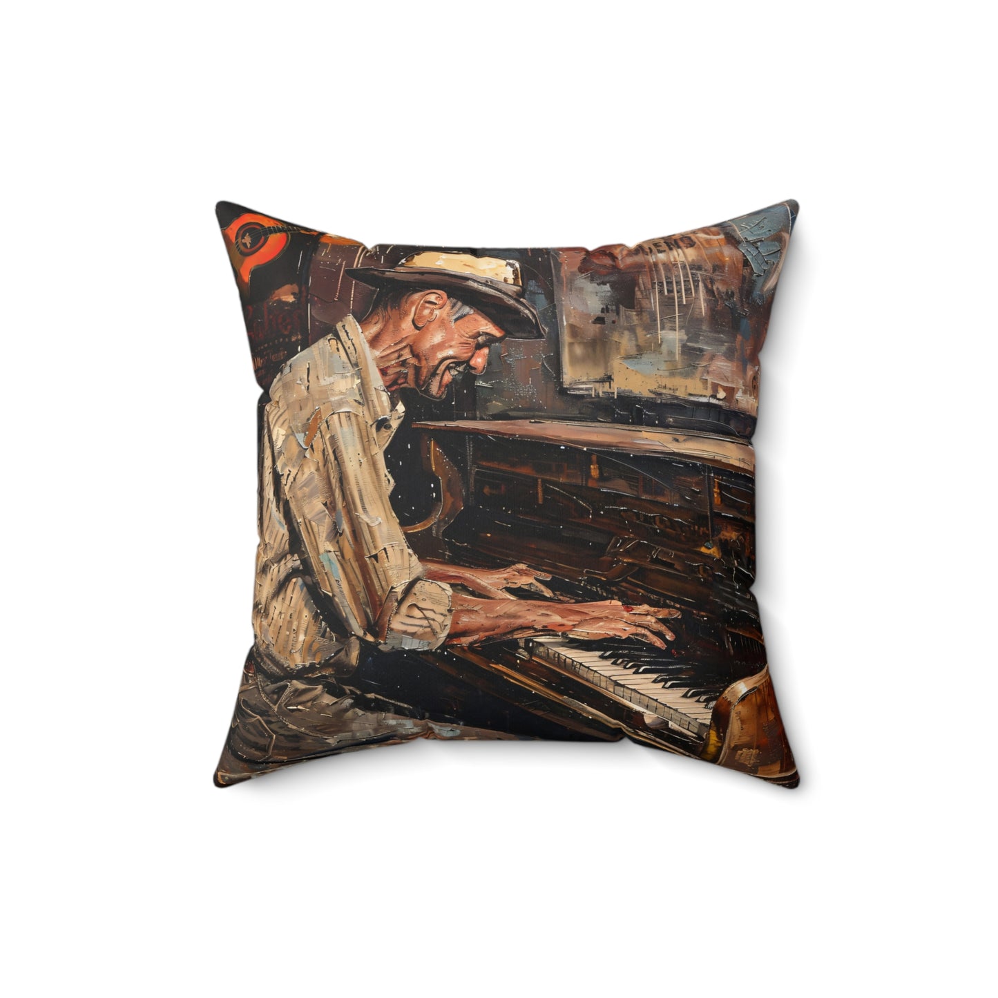 Spun Polyester Square Pillow - Honky Tonk Piano Player