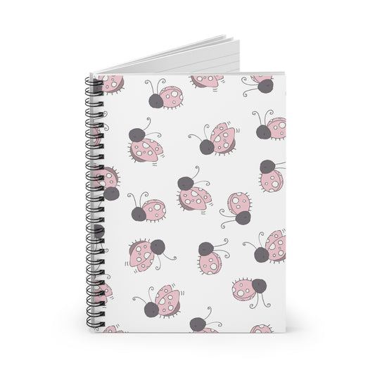 Pink Ladybug Spiral Notebook — Cute Dotted Ladybugs Ruled Journal for Kids & School
