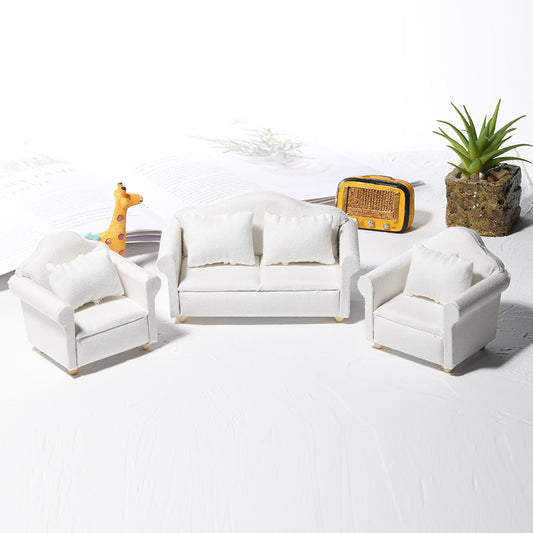 White Fabric Sofa 3-piece Miniature Dollhouse Furniture set