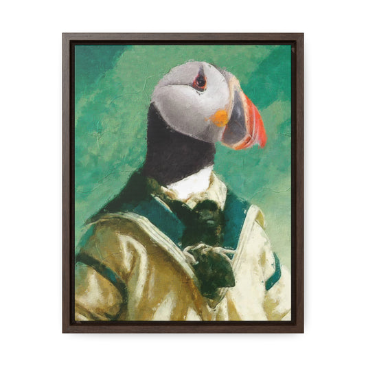 Puffin Ahoi - Vertical Framed Premium Gallery Wrap Canvas