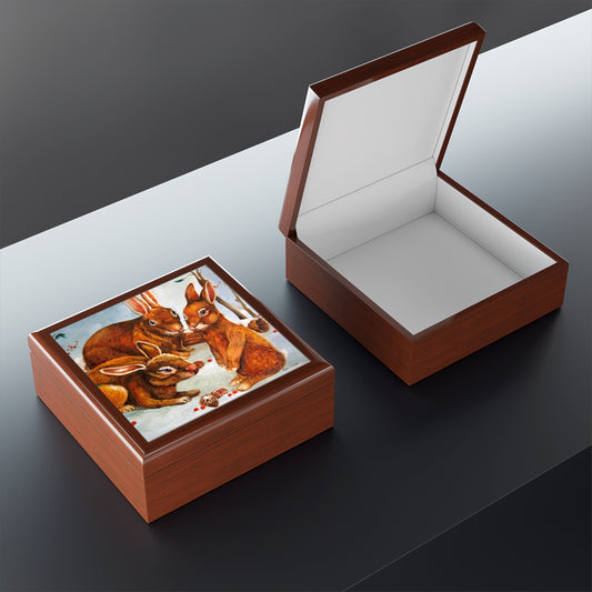 Jewelry Box - Rabbits in Snow Lacquered Keepsake Box