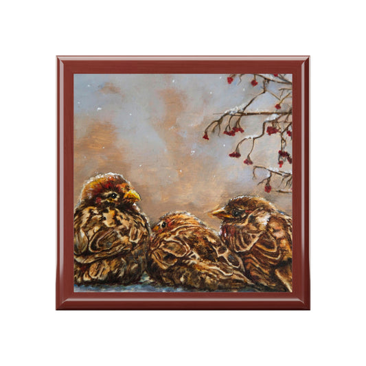 Jewelry/Keepsake Box - Sparrows - Wood Lacquer Box lid