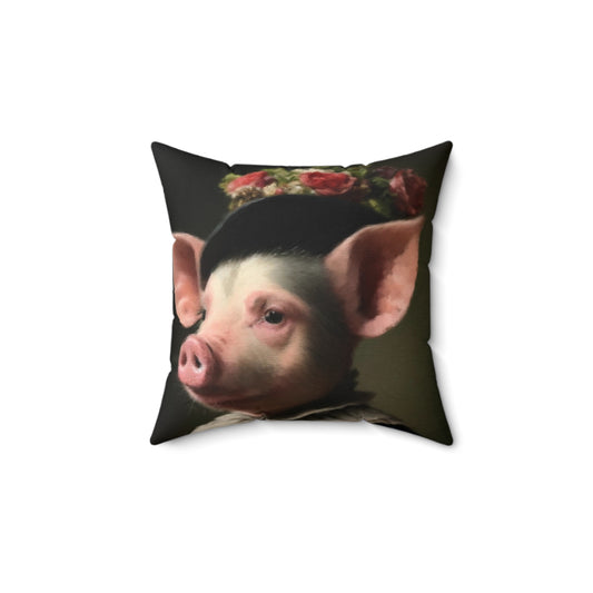 Spun Polyester Square Pillow - Pig In Victorian Elegance