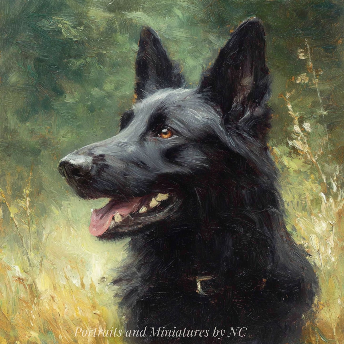 Alsatian Dog Digital Portrait | Hand Painted German Shepherd Painting