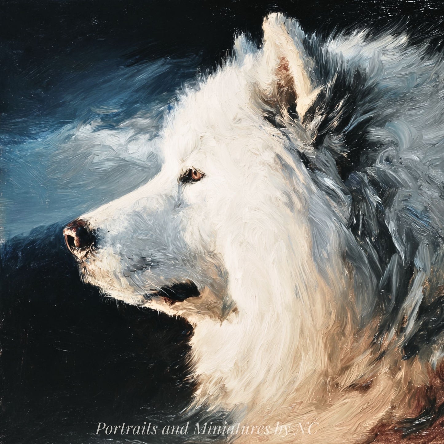 Alaskan Malamute Profile Oil Portrait | Hand Painted Dog Painting