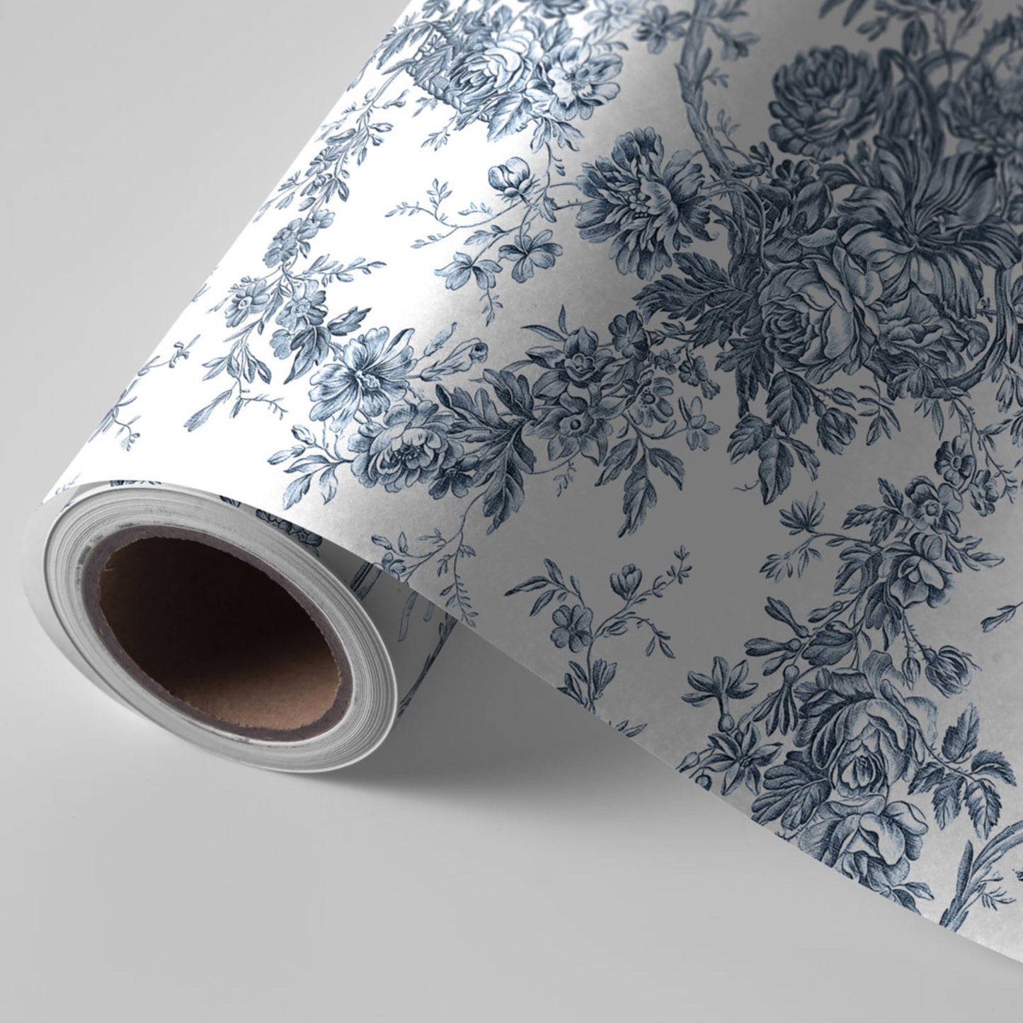 Elegant Vintage French Engraved Floral Toile-Blue Wrapping Paper Roll