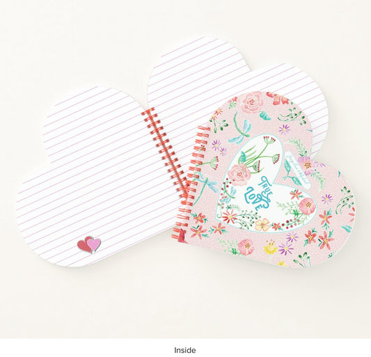 Hearts Notebook - Floral Hearts n Love Dragonfly Valentines Day Notebook