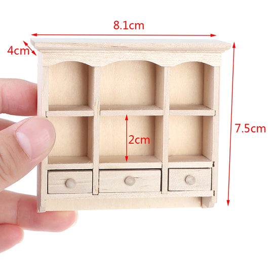 1:12 Miniature Wooden Dollhouse Furniture – Elegant Display Cabinet & Baker's Rack