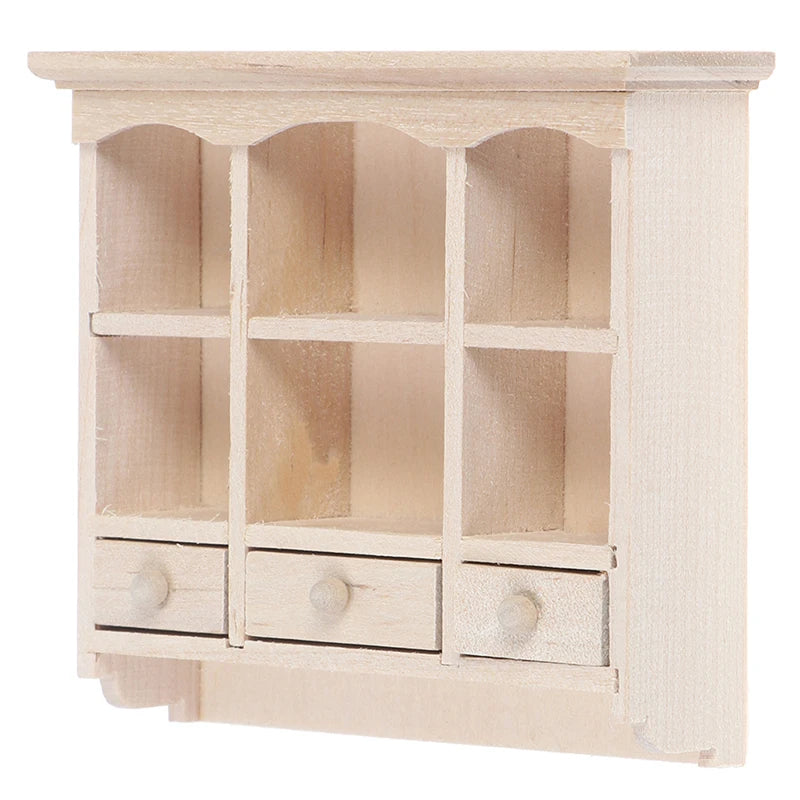 1:12 Miniature Wooden Dollhouse Furniture – Elegant Display Cabinet & Baker's Rack