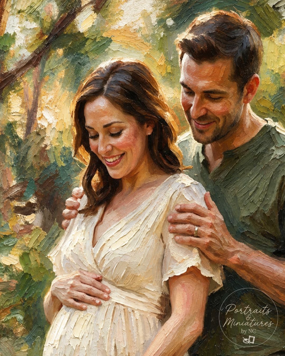 Custom Maternity Portrait - Expecting Couple — Hand-Painted Artwork from Photos
