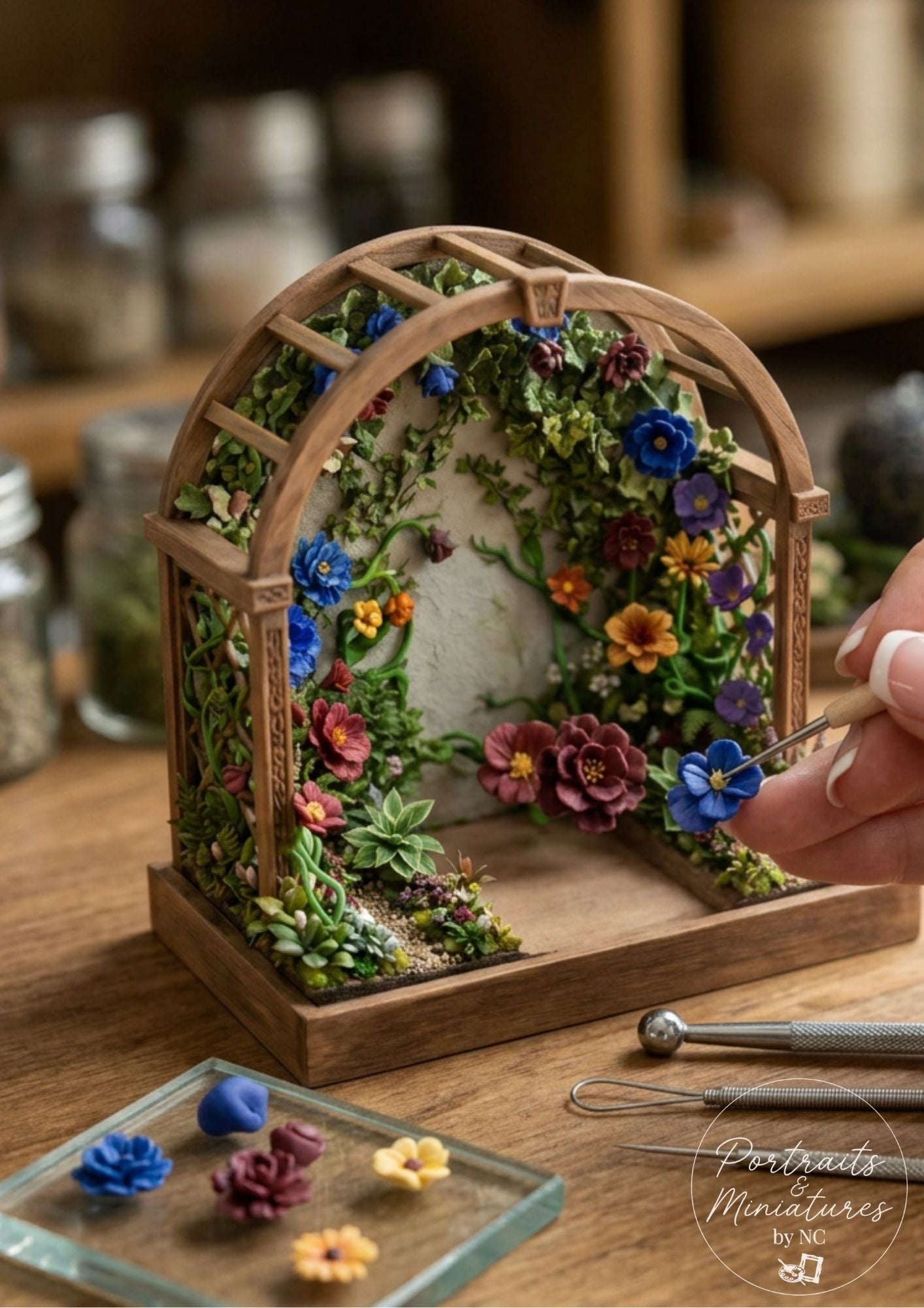 Miniature Garden Sphere Fountain Room Box – 1:24 Scale Custom Diorama