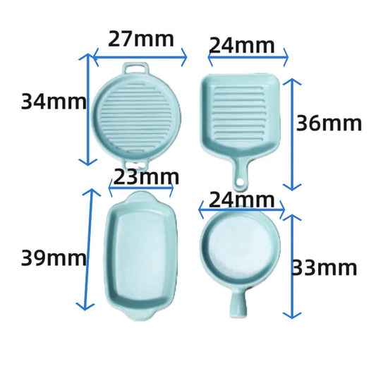 4Pcs 1/12 Scale Miniature Frying Pan Set – Alloy Metal Skillet & Steak Dish Model for Dollhouse Kitchen Accessories