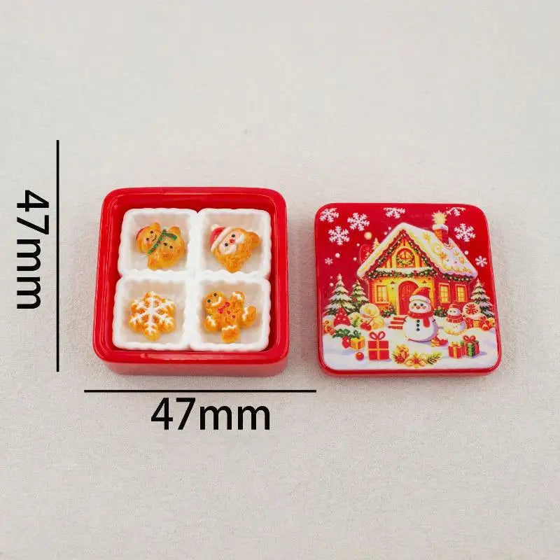 Miniature Christmas Gingerbread Cookie Gift Box - 3D Resin Cabochon Sets for Crafts & Dollhouse Decor