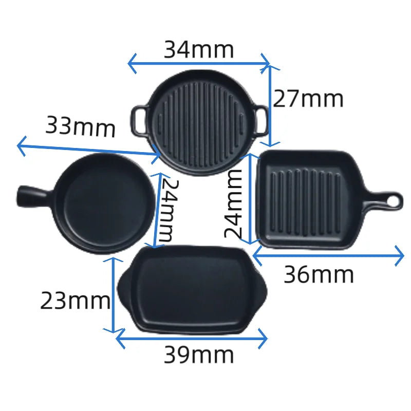4Pcs 1/12 Scale Miniature Frying Pan Set – Alloy Metal Skillet & Steak Dish Model for Dollhouse Kitchen Accessories