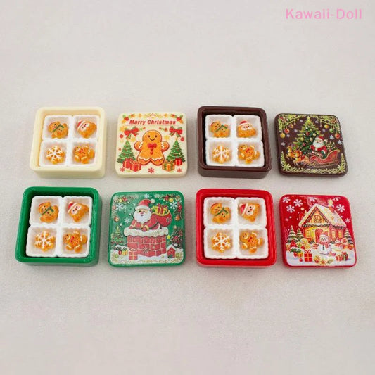 Miniature Christmas Gingerbread Cookie Gift Box - 3D Resin Cabochon Sets for Crafts & Dollhouse Decor