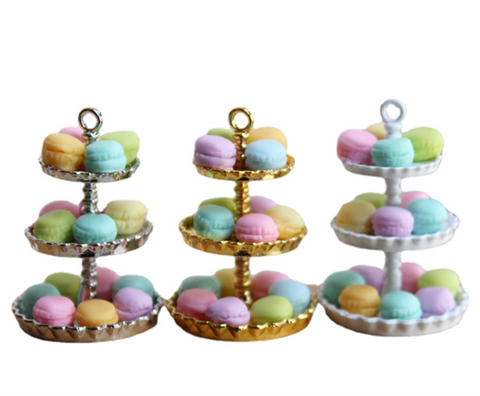  Miniature Macaron  Dollhouse Three Tiered Cake Stand - 1:12 Scale Dollhouse Kitchen Accessory with Macarons