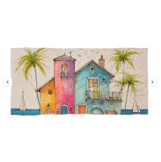 Colorful Coastal Beach Towel, Summertime Vibes, Beach Decor, Gift for Beach Lovers, Poolside Relaxation Accessory front