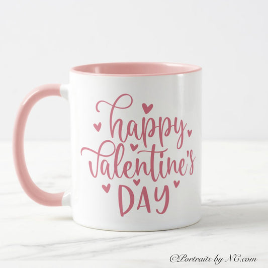 Happy Valentine's Day Pink Hearts Mug - Two-Tone Coffee Mug 11oz front
