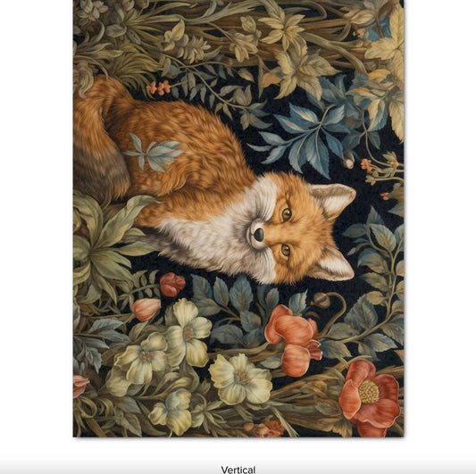 Forest Fox William Morris Cottagecore Decoupage Tissue Paper vertical