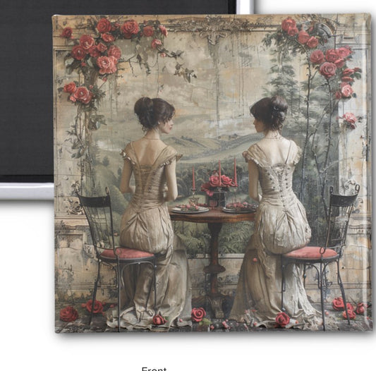 Victorian-Twins-Tea-Party-Magnet-Square